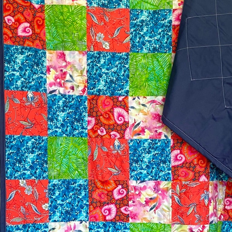 Quilted Throw Blanket in Colorful Coral and Pink. Patchwork Quilt