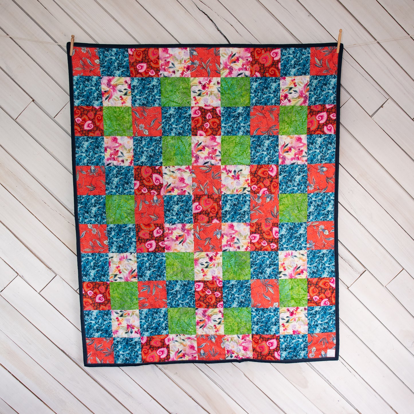 Quilted Throw Blanket in Colorful Coral and Pink. Patchwork Quilt