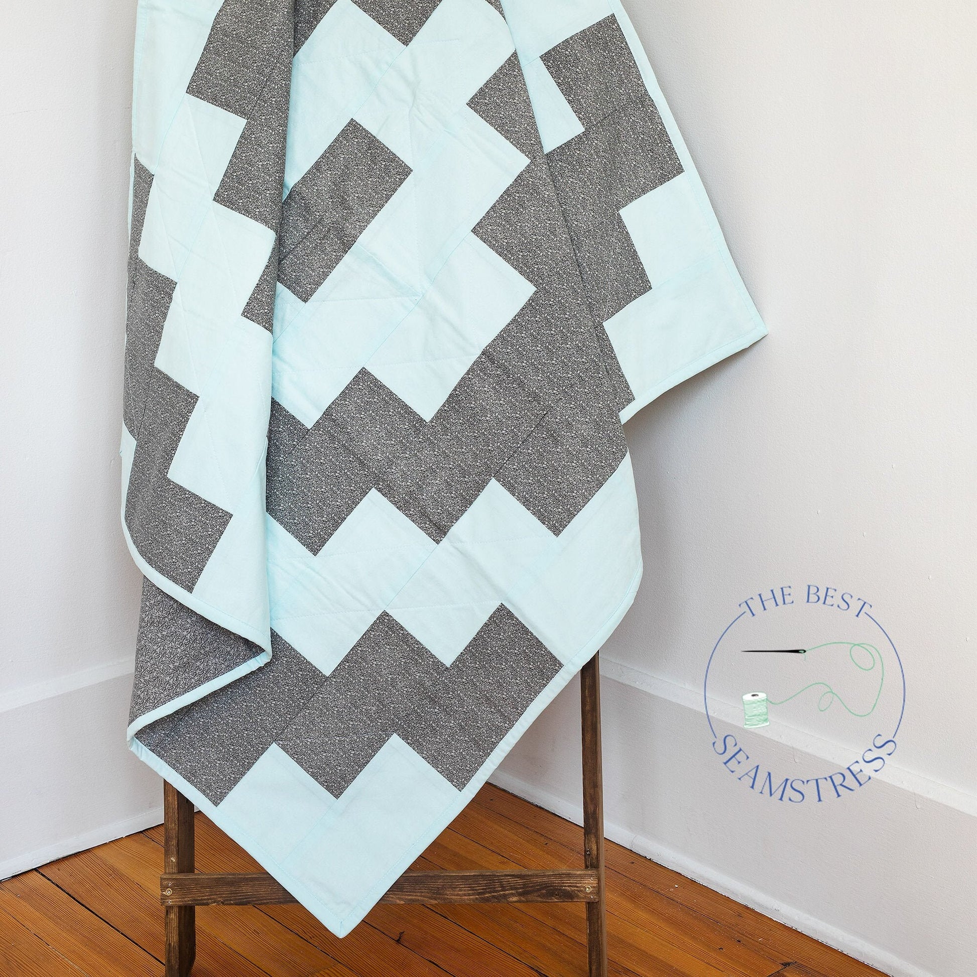 Gender Neutral Baby Quilt with an Aztec Tribal Design for a Mint and Gray Nursery Perfect Size for a Quilted Play Mat. Western Blanket