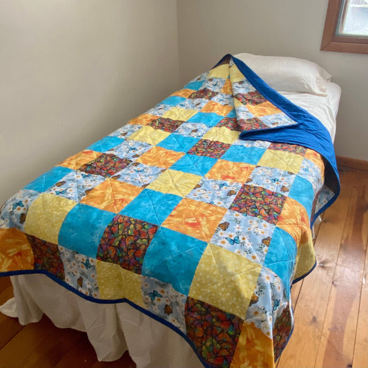 Twin Bed Size Patchwork Quilt with Bright Butterflies for Maximalist Bedroom Large Colorful Throw Blanket