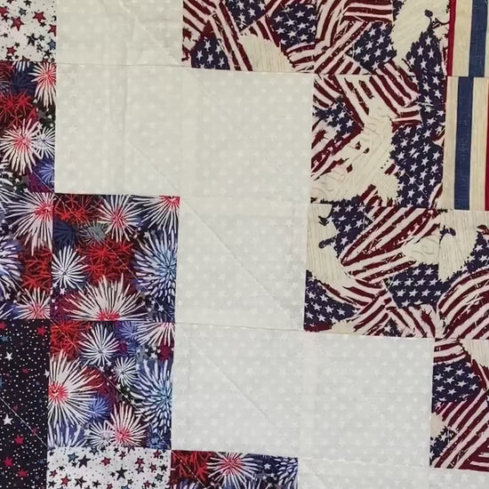 Patriotic Quilt for Firefighter Gift for Him American Flag Wall Art. Modern Textile Wall Hanging for Military, Retirement or Birthday Gift.