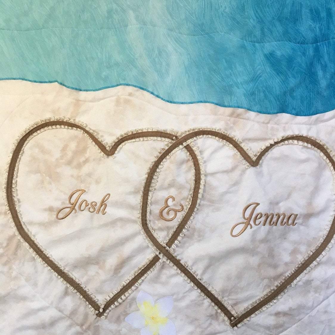 Custom Wedding Quilt for Silver Anniversary Gift for Parents with Beach Theme - The Best Seamstress