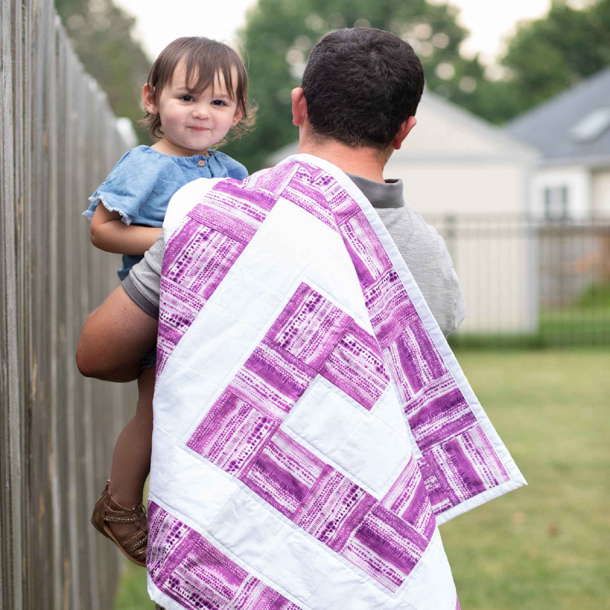 Modern Patchwork Baby Quilt in Lavender Corkscrew Pattern for a Contemporary Monochrome Nursery. Little Girl Bedding or 1 Year Old Girl Gift