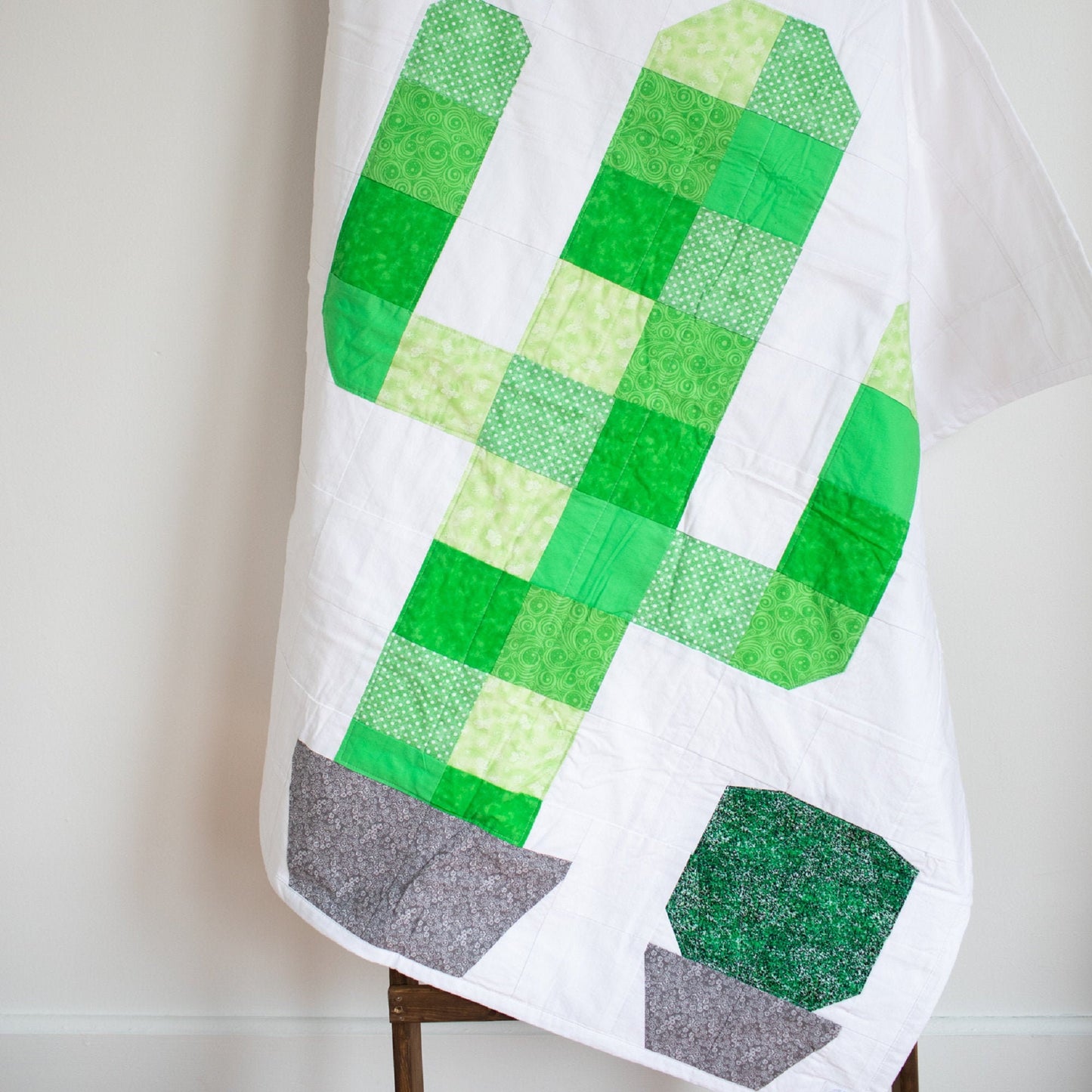 Neutral Patchwork Baby Quilt with Cactus for Monochrome Nursery Perfect 1 Year Old Girl Gift or Toddler Bedding Girl or Boy Nursery Bedding