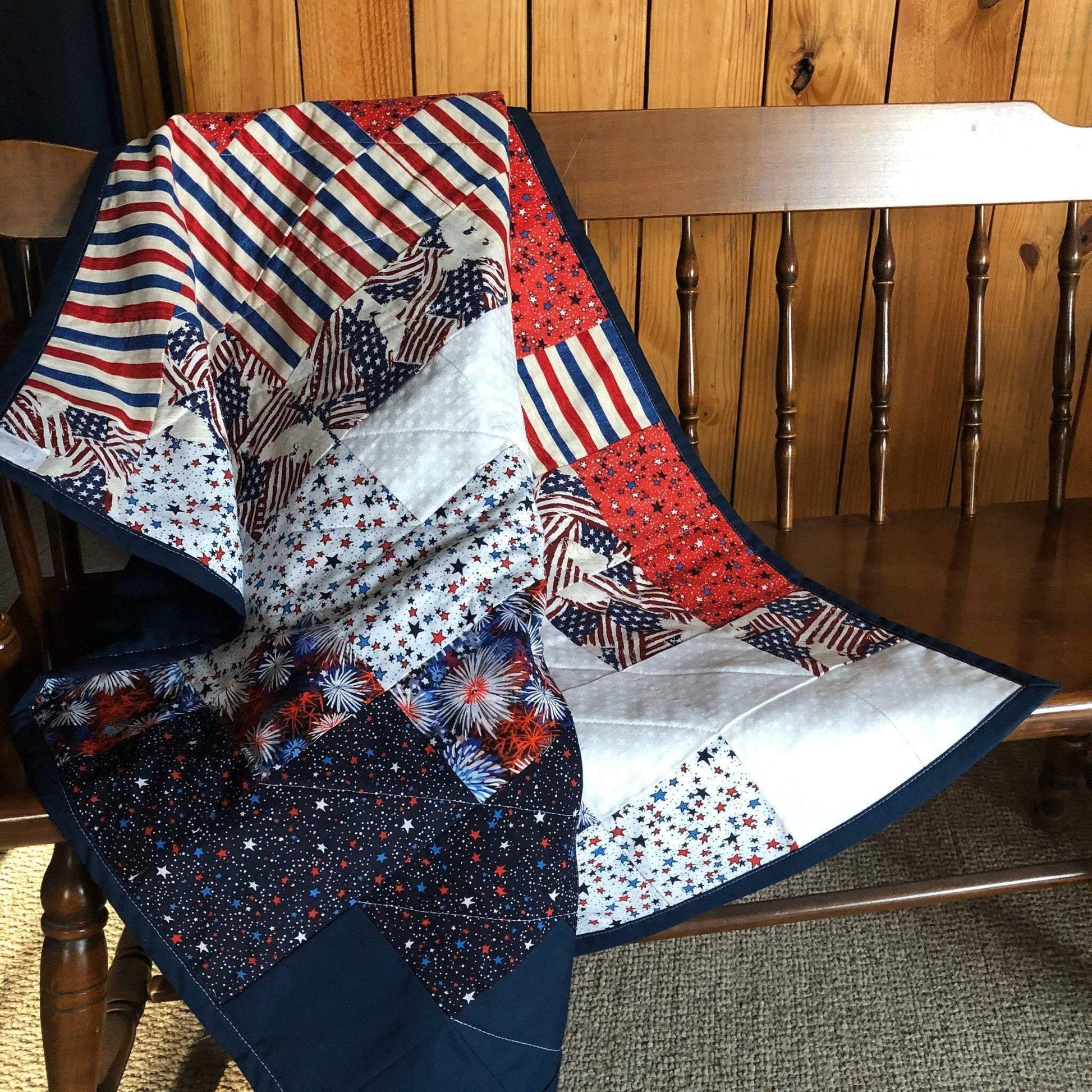 Patriotic American Flag Quilt Military Wall Art Blanket for Firefighter Gift - The Best Seamstress