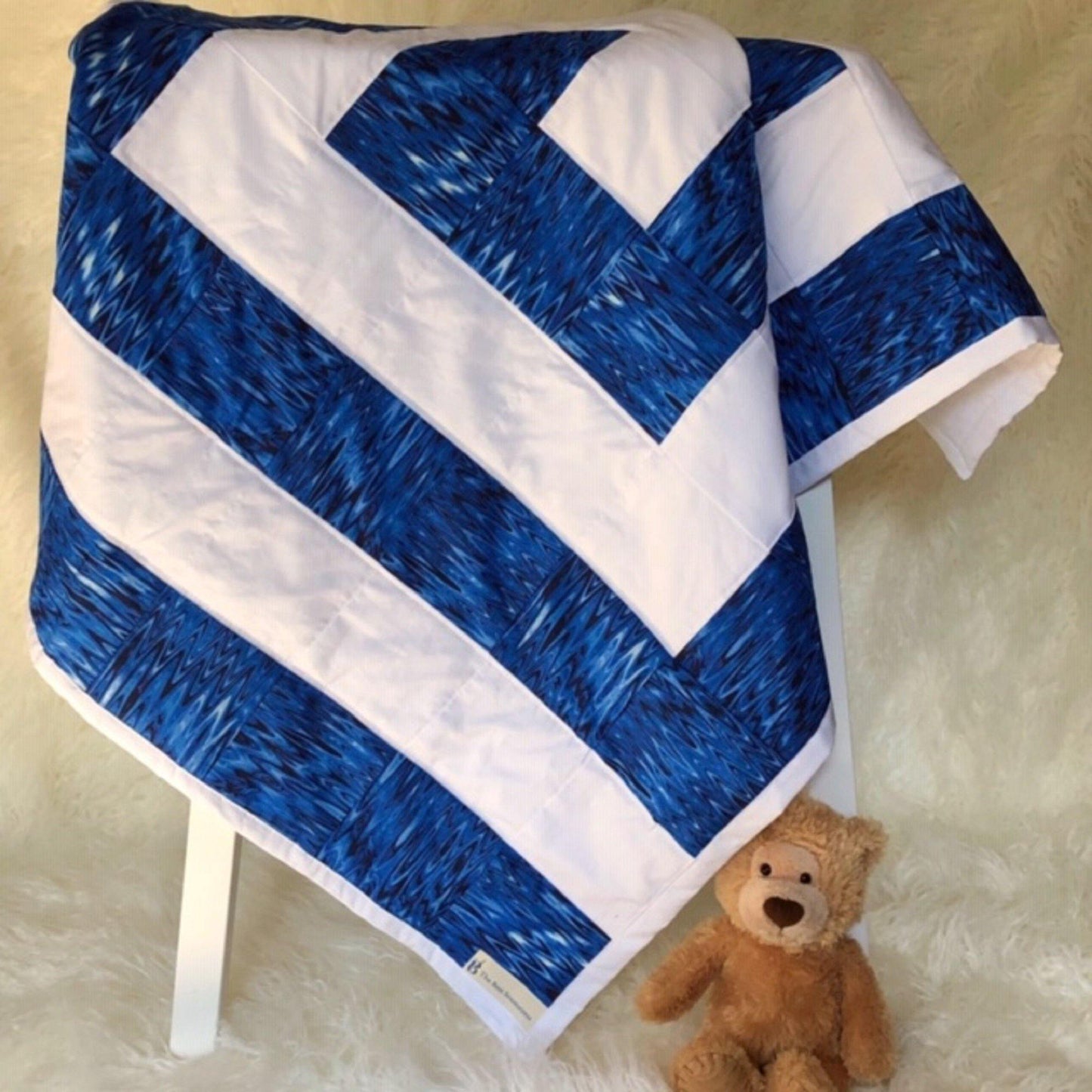 Baby Boy Geometric Blanket in Blue and White for Monochrome Nursery - The Best Seamstress