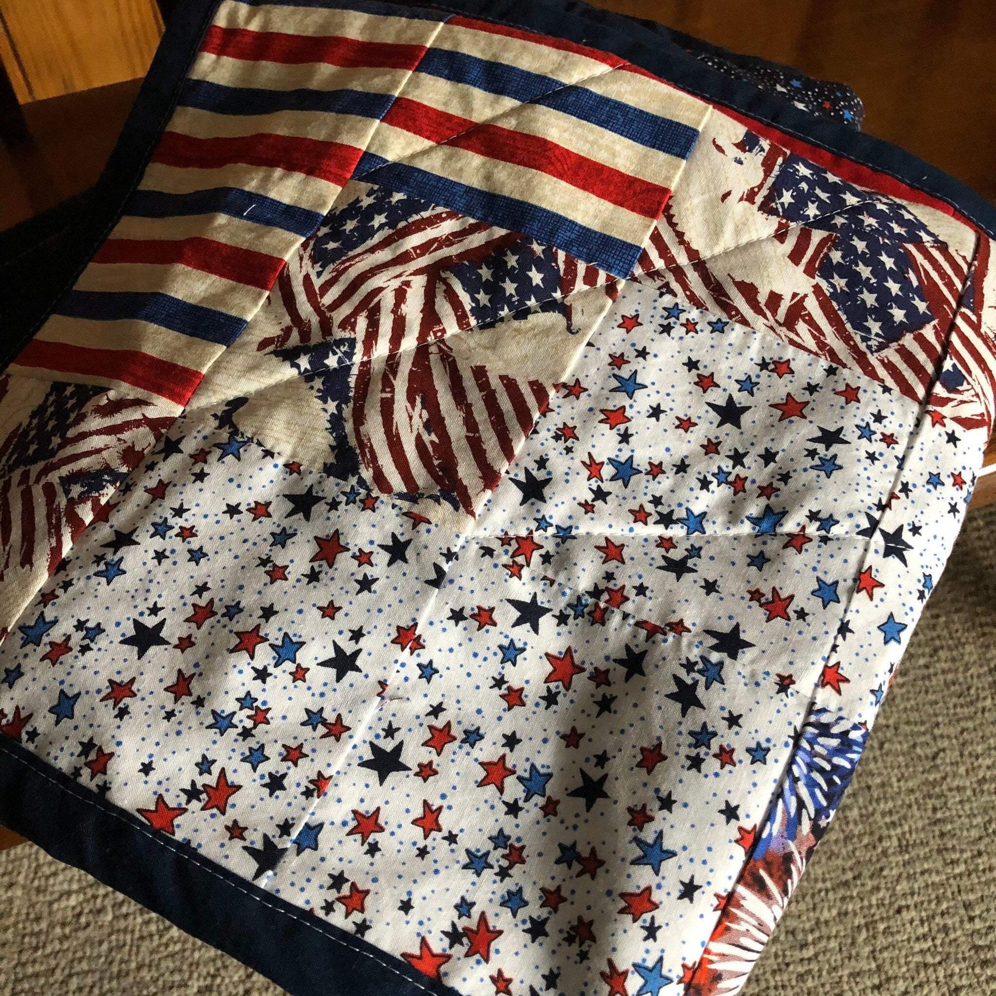 American Flag Wall Art Patriotic Quilt Firefighter Gift for Him - The Best Seamstress