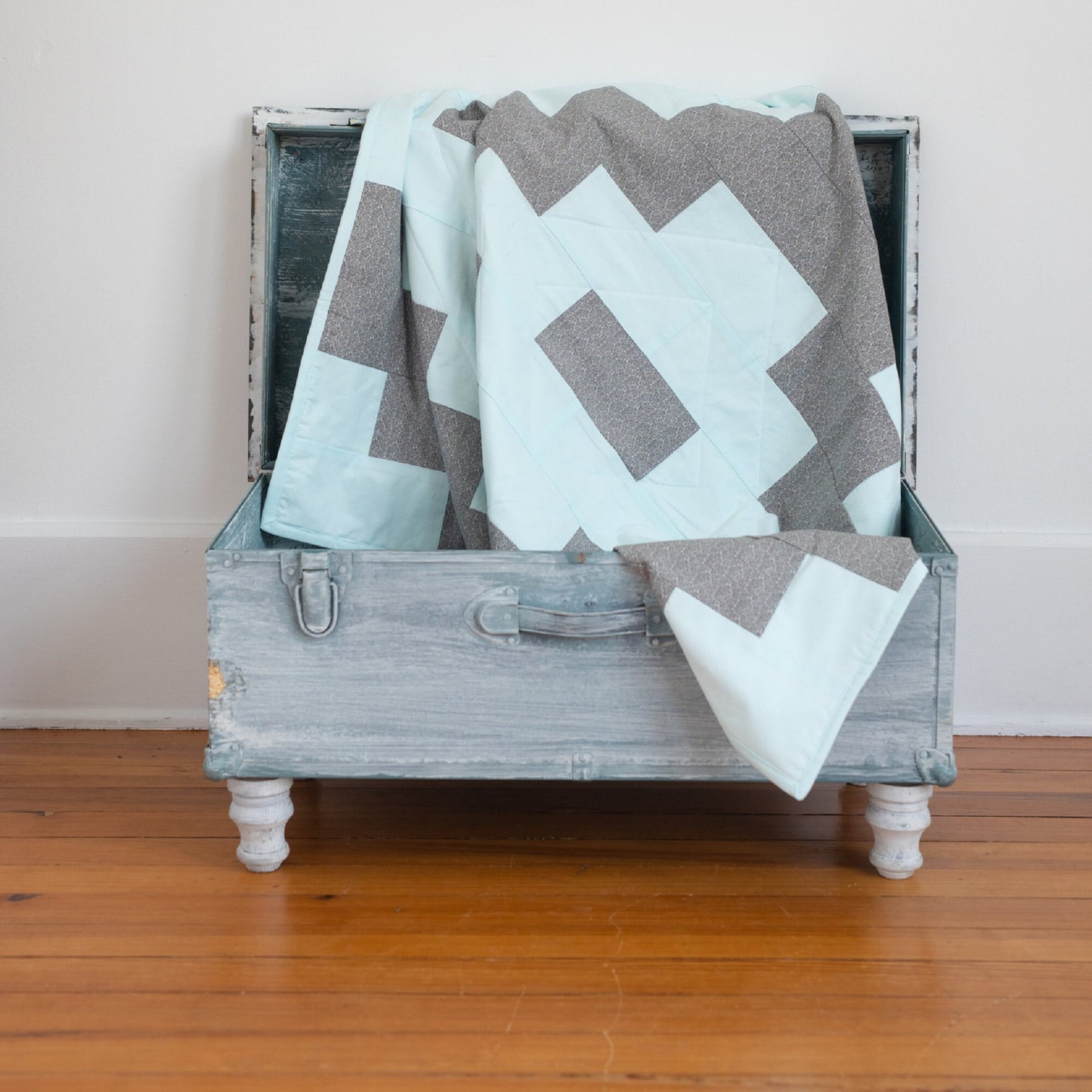 Gender Neutral Baby Quilt with an Aztec Tribal Design for a Mint and Gray Nursery Perfect Size for a Quilted Play Mat. Western Blanket