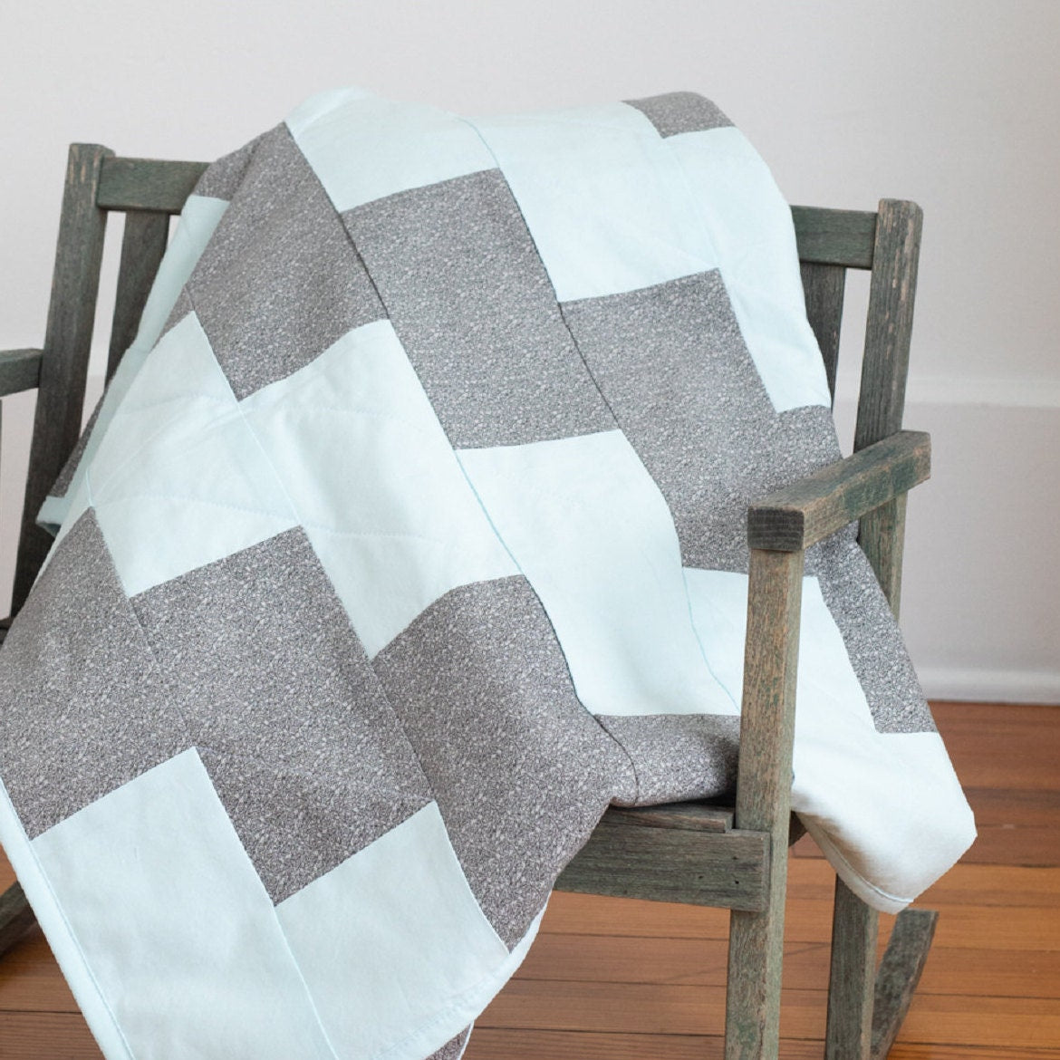 Gender Neutral Baby Quilt with an Aztec Tribal Design for a Mint and Gray Nursery Perfect Size for a Quilted Play Mat. Western Blanket