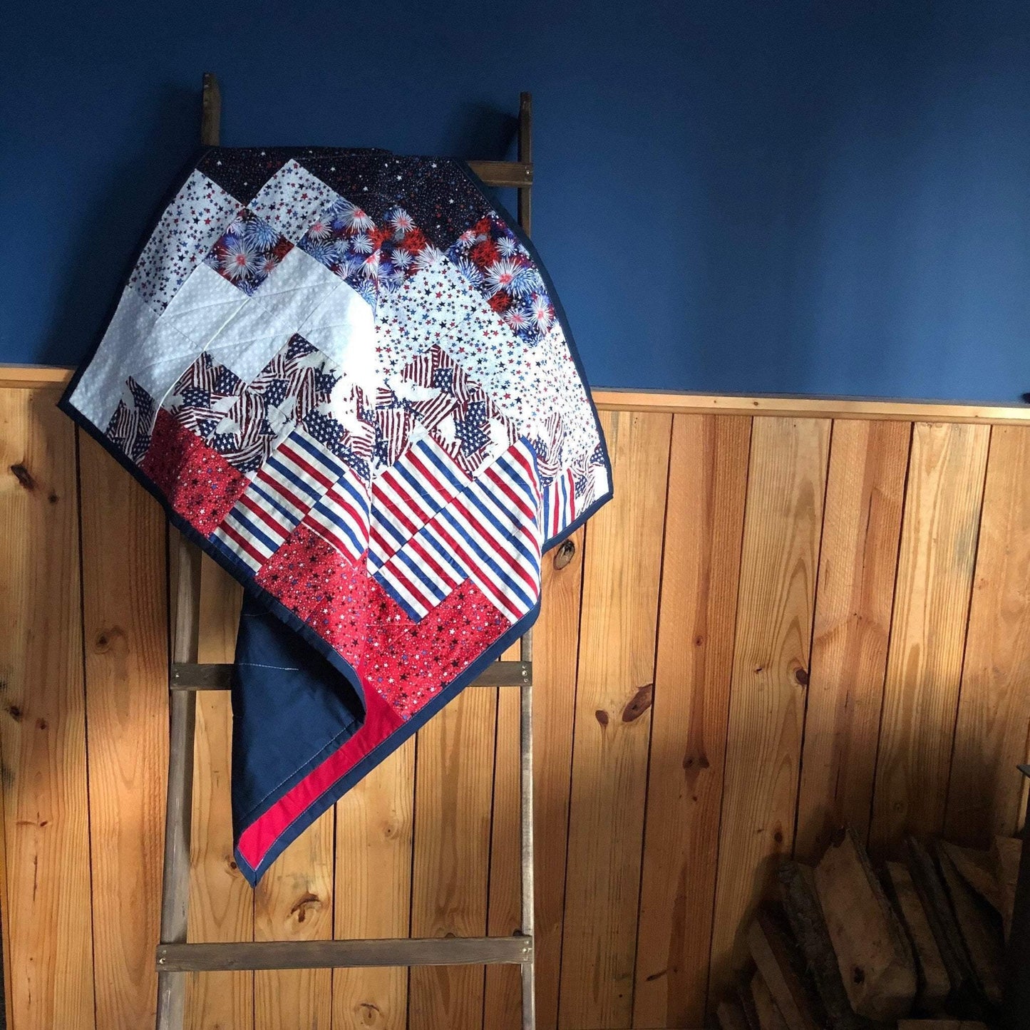 Patriotic American Flag Quilt Military Wall Art Blanket for Firefighter Gift - The Best Seamstress