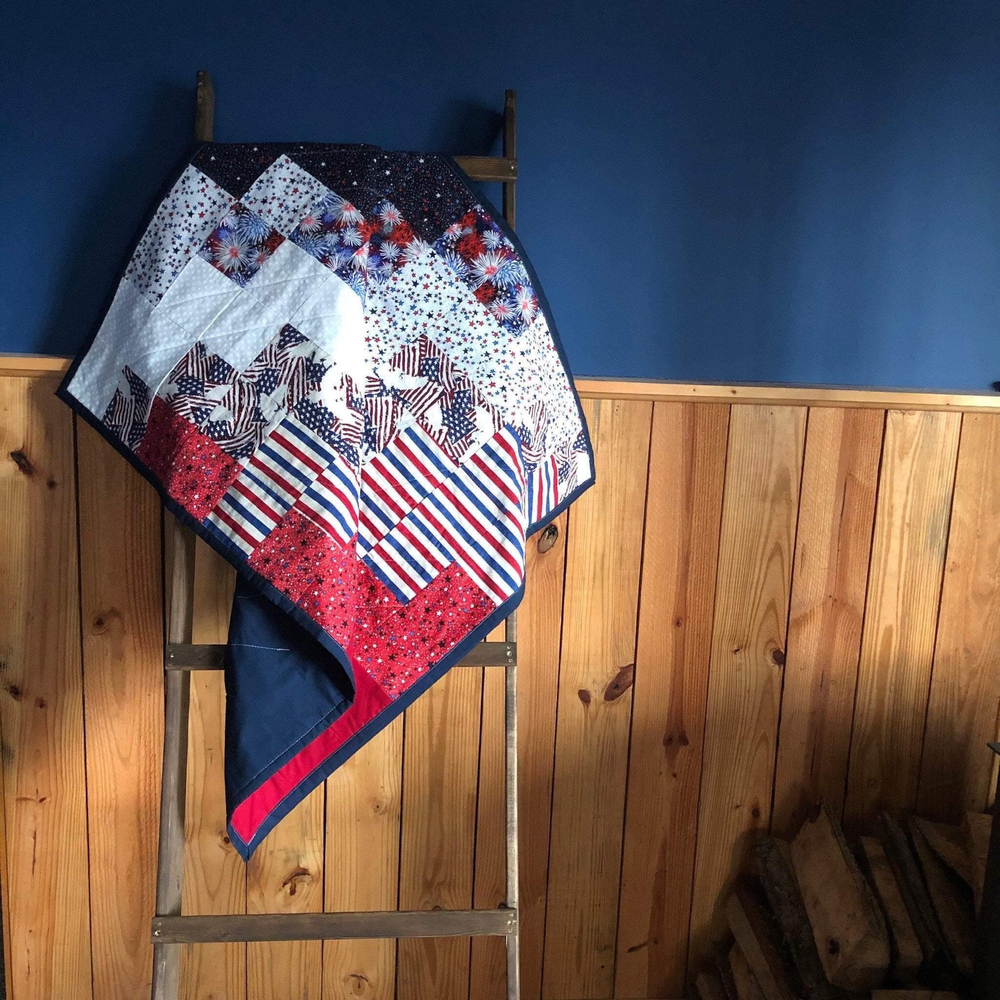 Patriotic American Flag Quilt Military Wall Art Blanket for Firefighter Gift - The Best Seamstress
