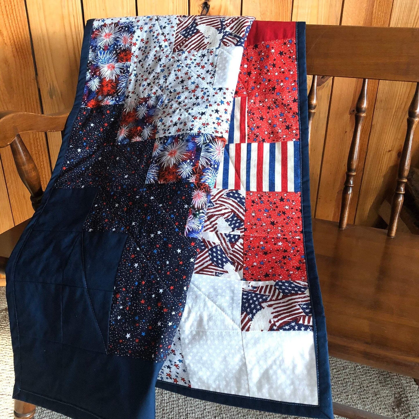 Patriotic American Flag Quilt Military Wall Art Blanket for Firefighter Gift - The Best Seamstress