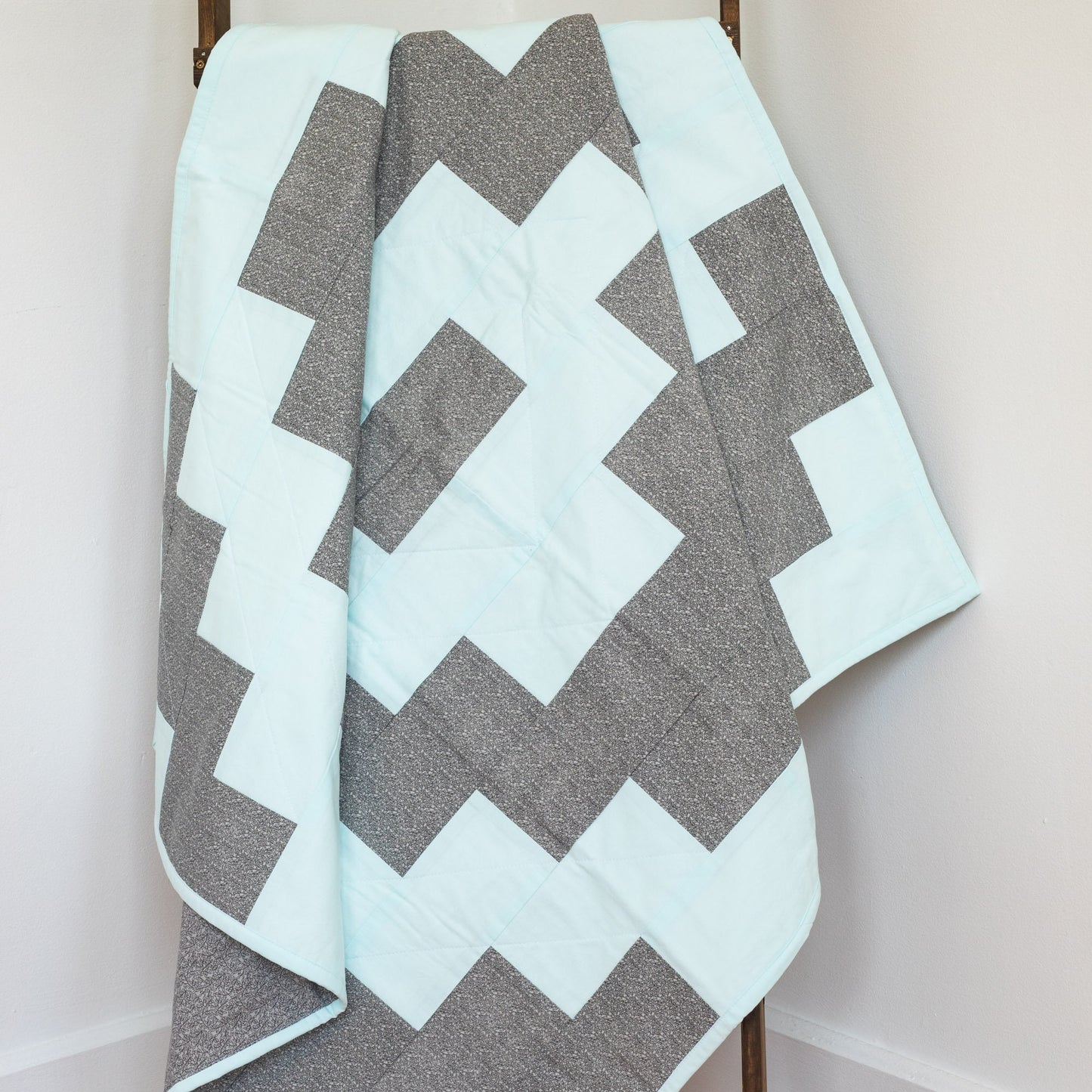 Gender Neutral Baby Quilt with an Aztec Tribal Design for a Mint and Gray Nursery Perfect Size for a Quilted Play Mat. Western Blanket