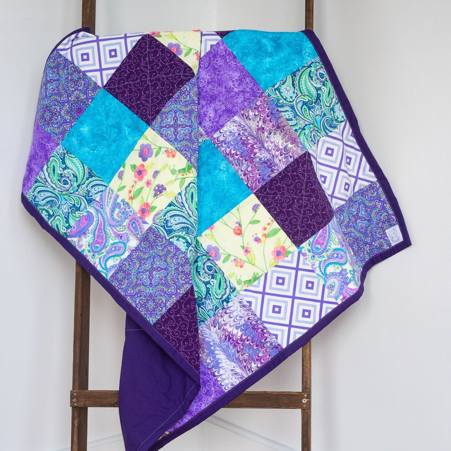 Modern Patchwork Baby Girl Quilt for Handmade in Purple Perfect for 1 Year Old Girl Gift. Toddler Bedding Girl Colorful Quilted Blanket Crib