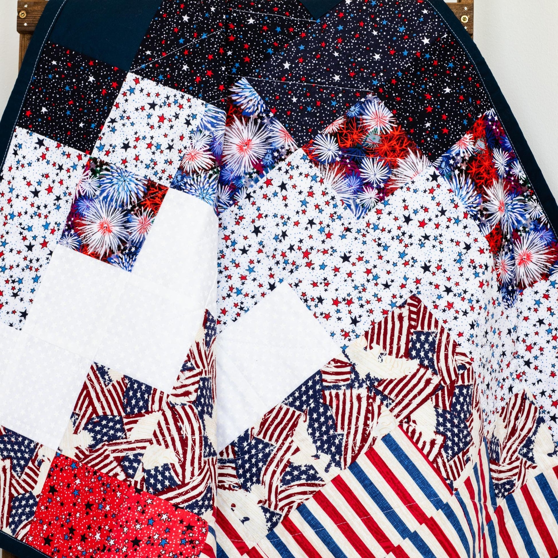 Patriotic Quilt for Firefighter Gift for Him American Flag Wall Art. Modern Textile Wall Hanging for Military, Retirement or Birthday Gift.