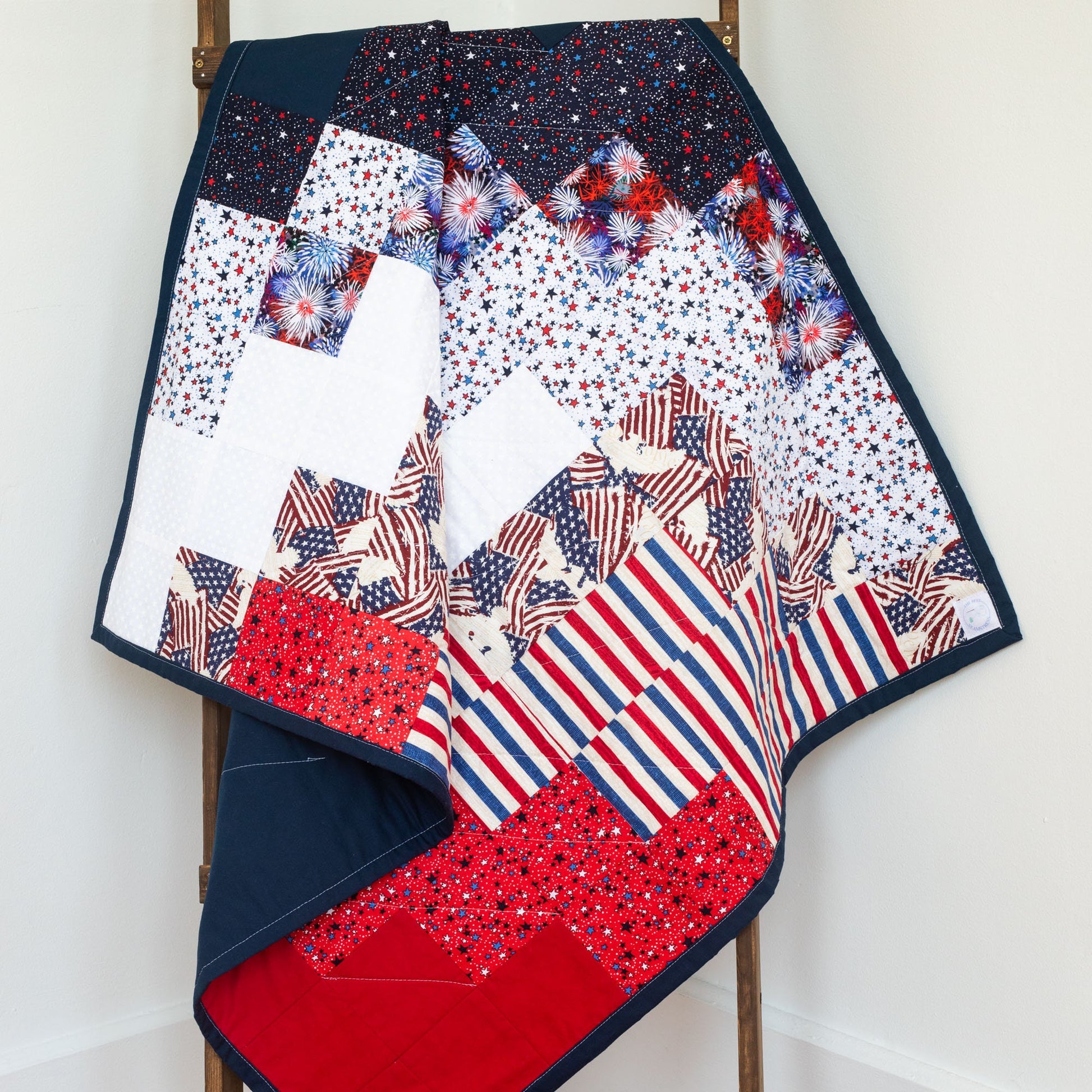 Patriotic Quilt for Firefighter Gift for Him American Flag Wall Art. Modern Textile Wall Hanging for Military, Retirement or Birthday Gift.