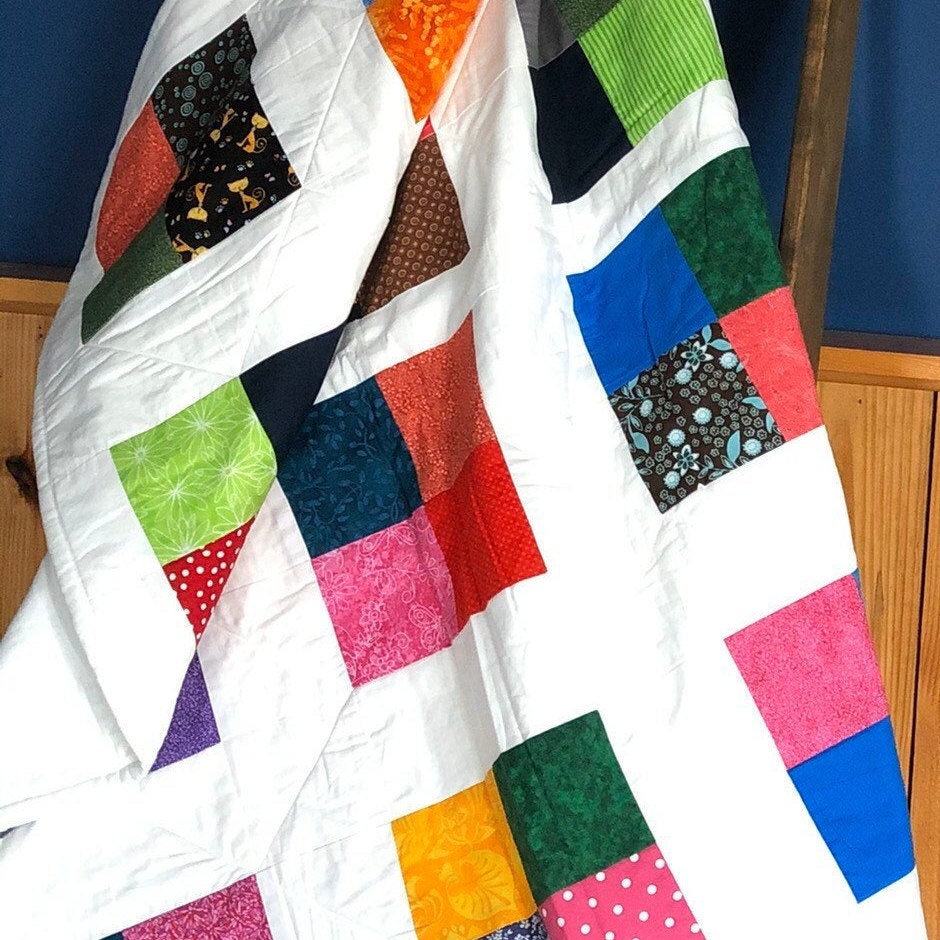 Patchwork Baby Quilt Handmade for a Modern Nursery Decor. Boy, Girls Nursery Bedding, Stroller Blanket Can Double as Toddler or Kids Playmat