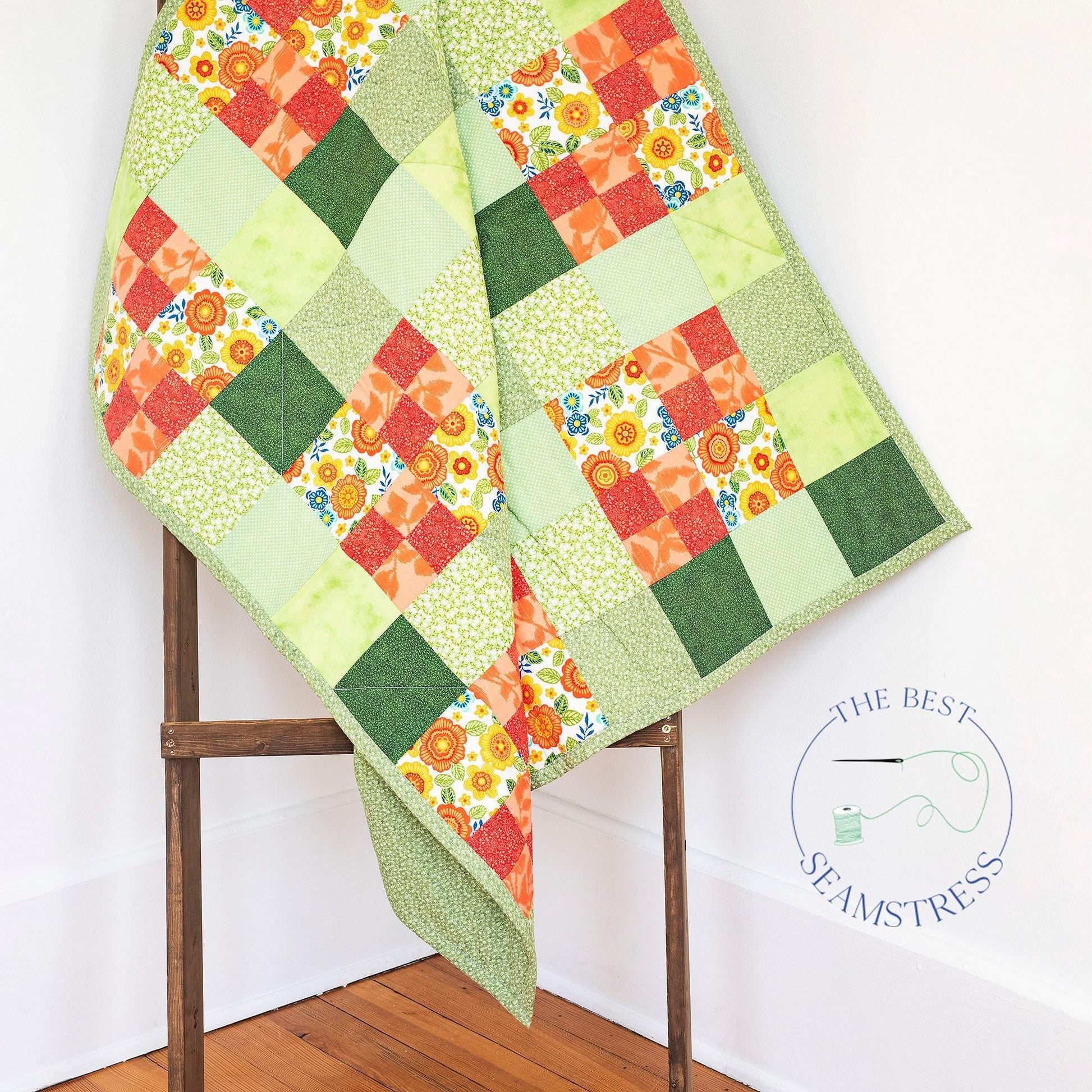 Handmade Quilt Patchwork Throw Blanket Gift Peach Sage Floral