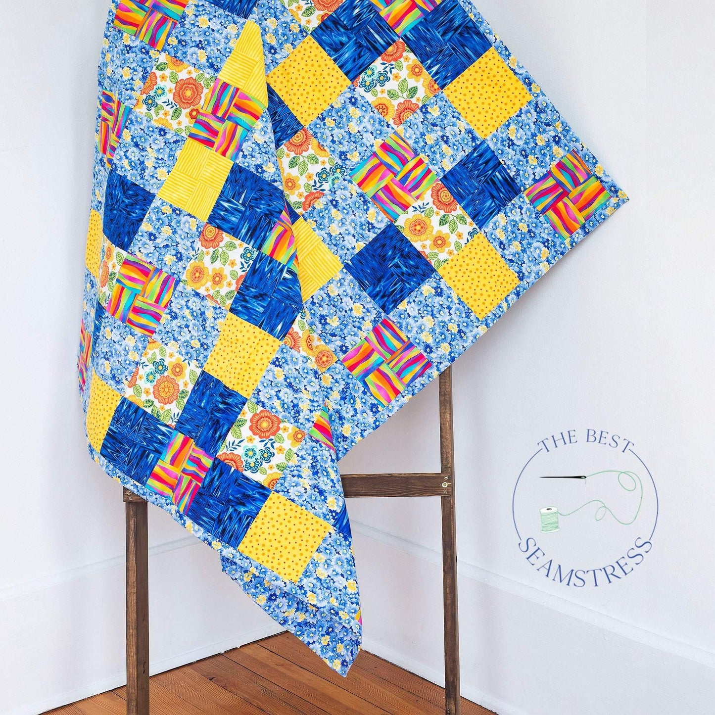 Quilted Colorful Coverlet in Cotton with Unique Patchwork Piecing for Lap - The Best Seamstress