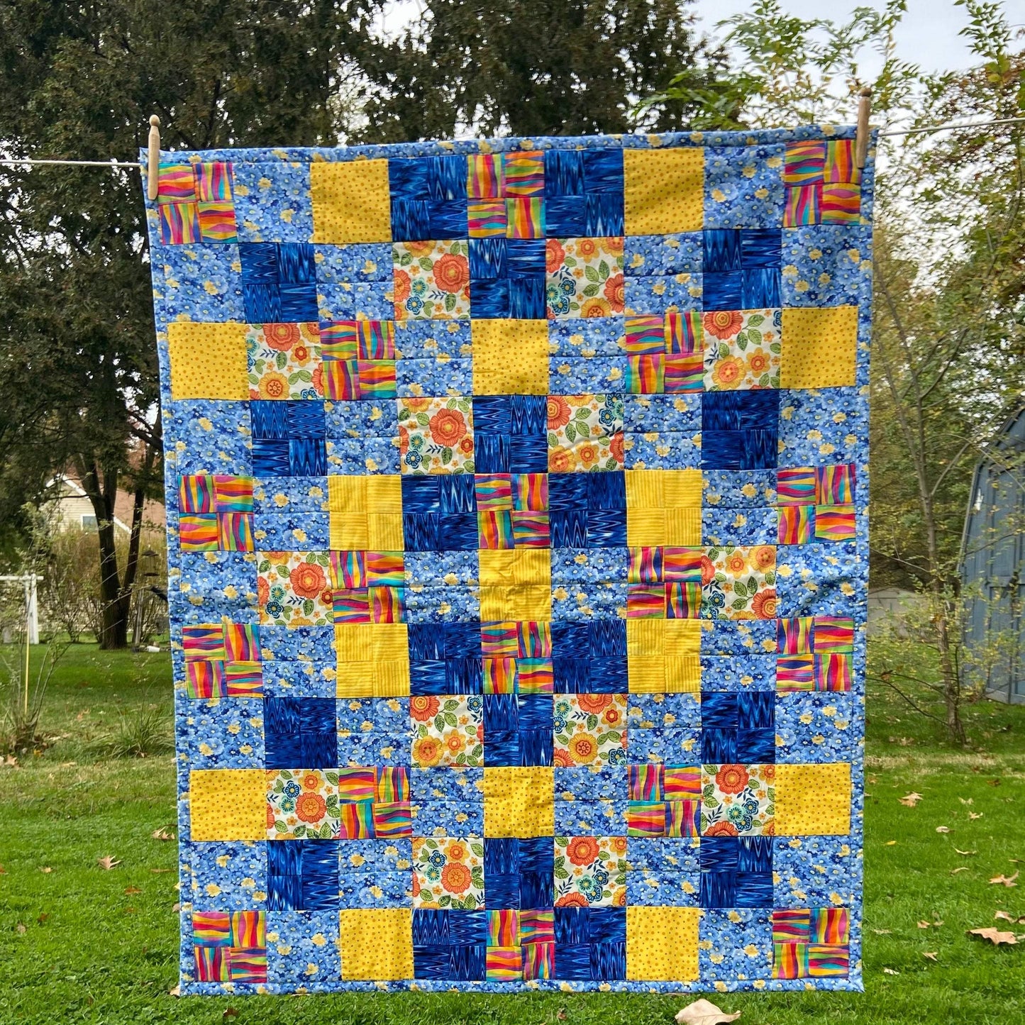 Quilted Colorful Coverlet in Cotton with Unique Patchwork Piecing for Lap - The Best Seamstress