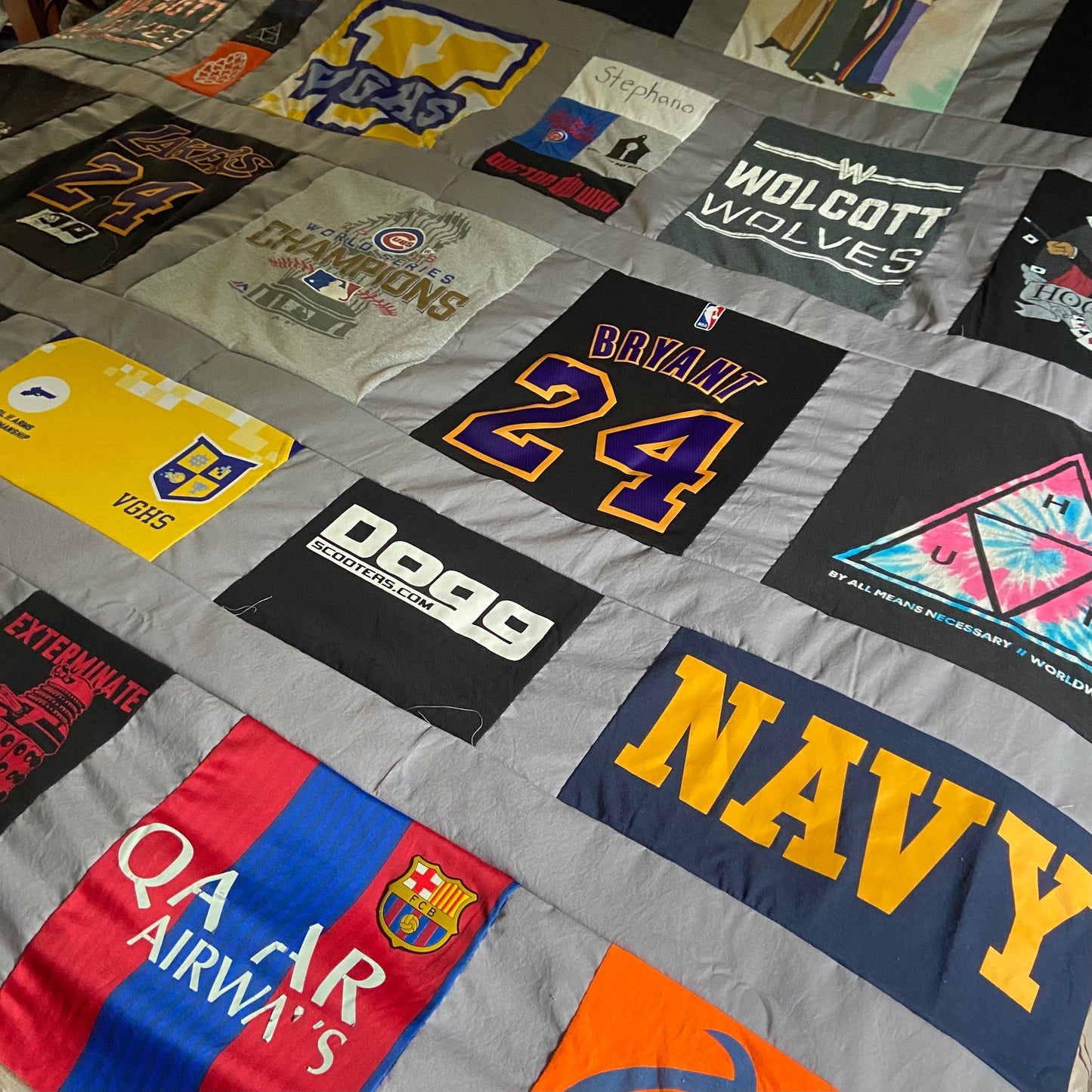 Tshirt Quilt or Custom Memory Blanket Made from Your T Shirt. This TShirt Blanket Can be a Personalized Mothers Day Gift for Mom from Son.