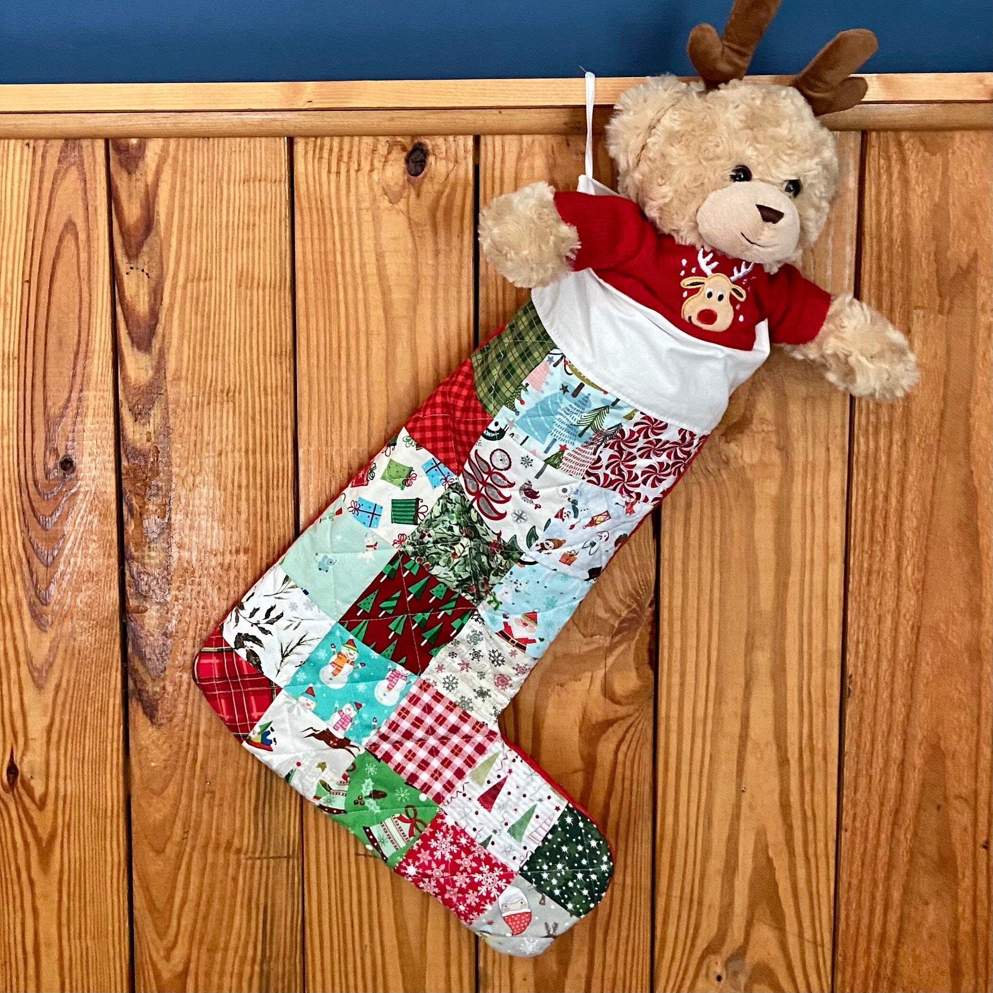 Quilted Christmas Stockings for Family or Dog Embroidered Stocking. Unique Farmhouse Holiday Personalized Patchwork Handmade Homemade Xmas