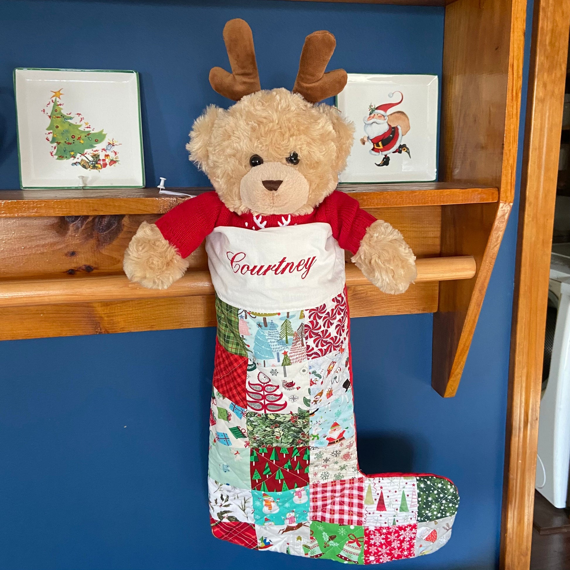 Quilted Christmas Stockings for Family or Dog Embroidered Stocking. Unique Farmhouse Holiday Personalized Patchwork Handmade Homemade Xmas