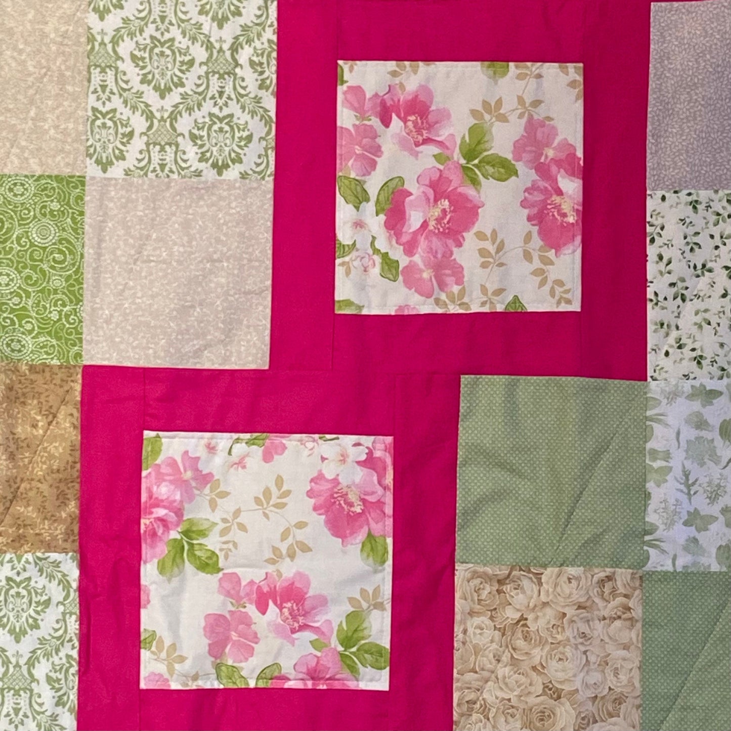 Modern Quilt with Bright Roses Perfect for Homemade Cottagecore Room Decor. Lap Quilts Handmade for Couch or Patchwork Bed Spread