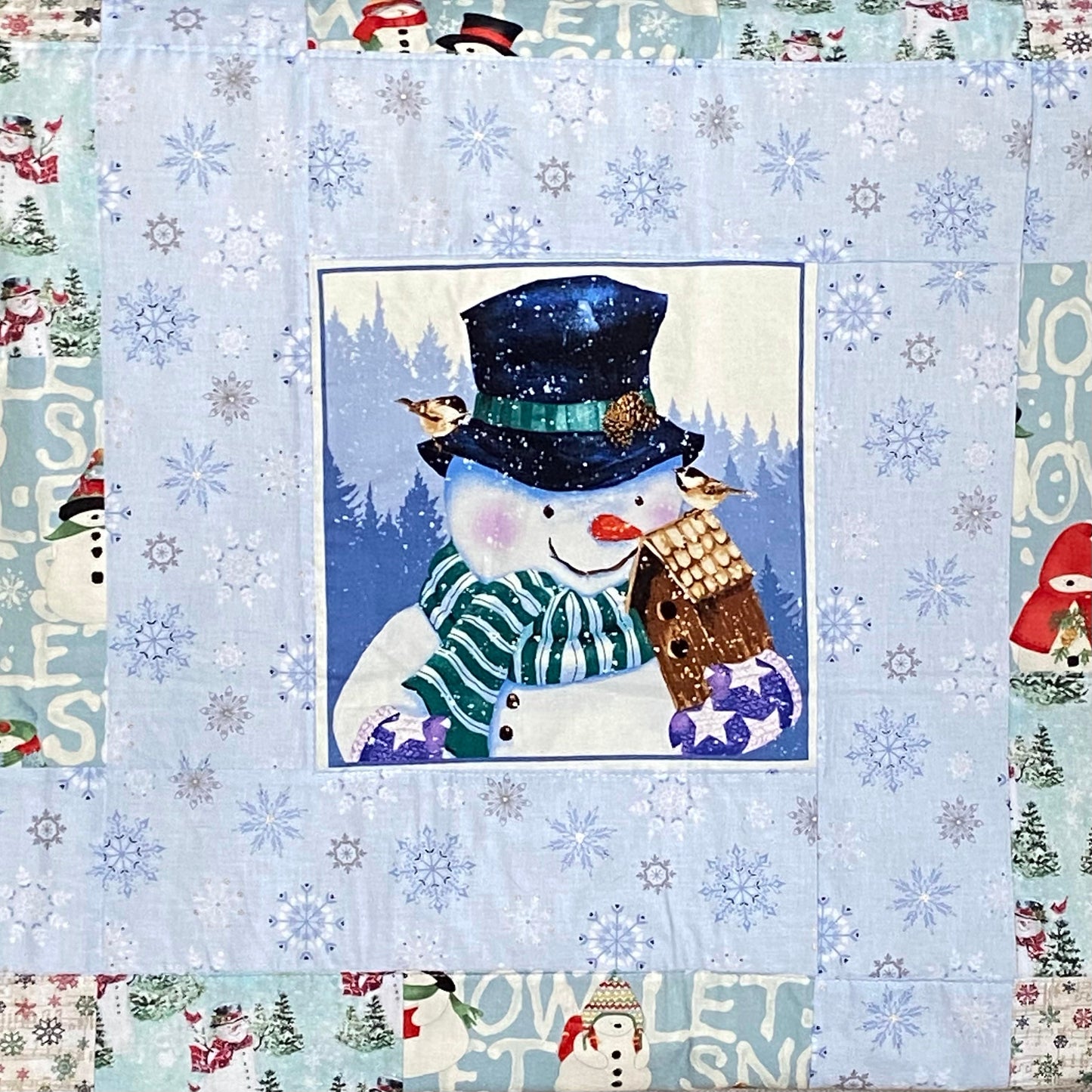 Patchwork Quilt for Modern Snowman Farmhouse Decor. Homemade Quilts Woven Throw Blanket Quilted. Warm Cozy Bed Spreads for Lap or Couch