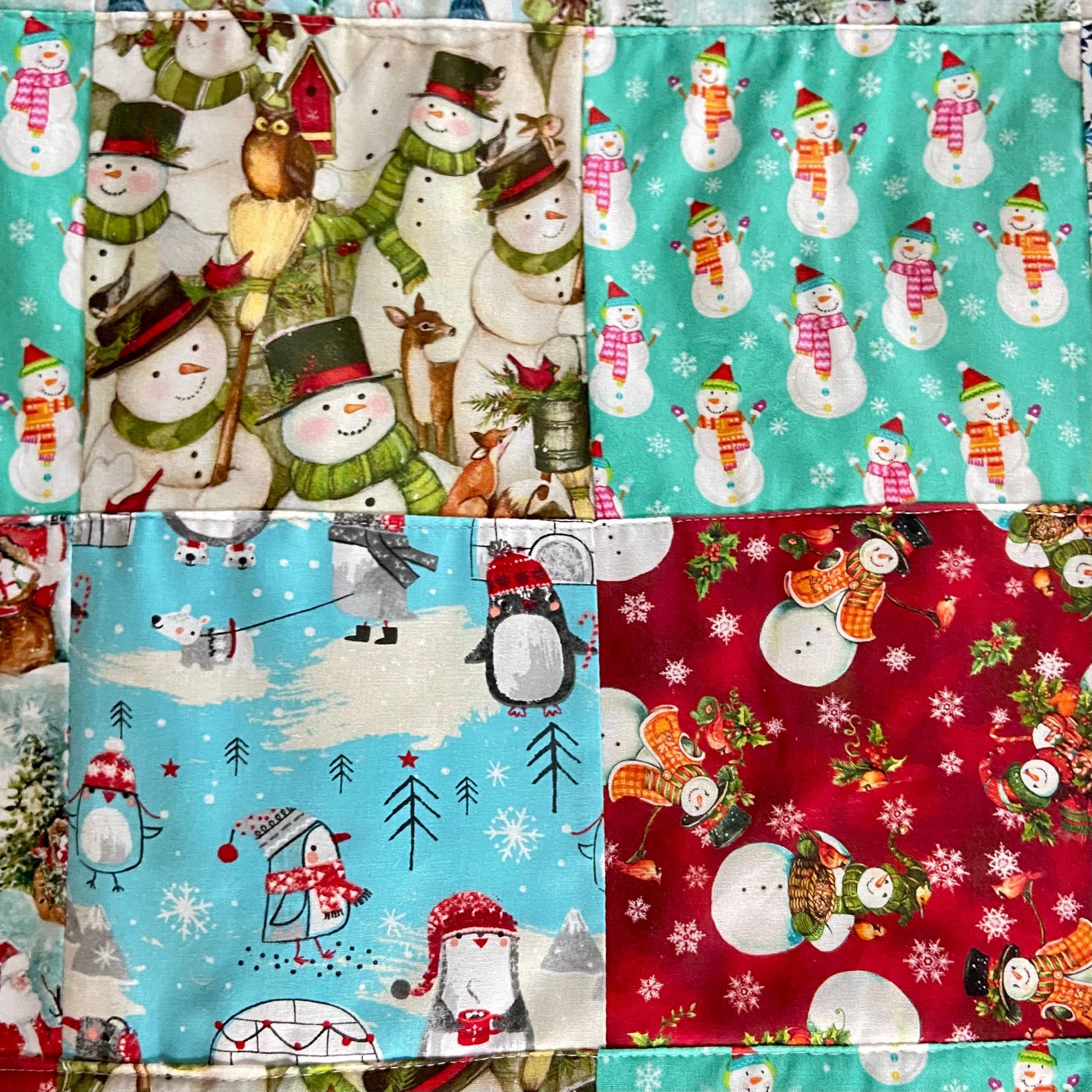 Patchwork Quilt for Modern Snowman Farmhouse Decor. Homemade Quilts Woven Throw Blanket Quilted. Warm Cozy Bed Spreads for Lap or Couch