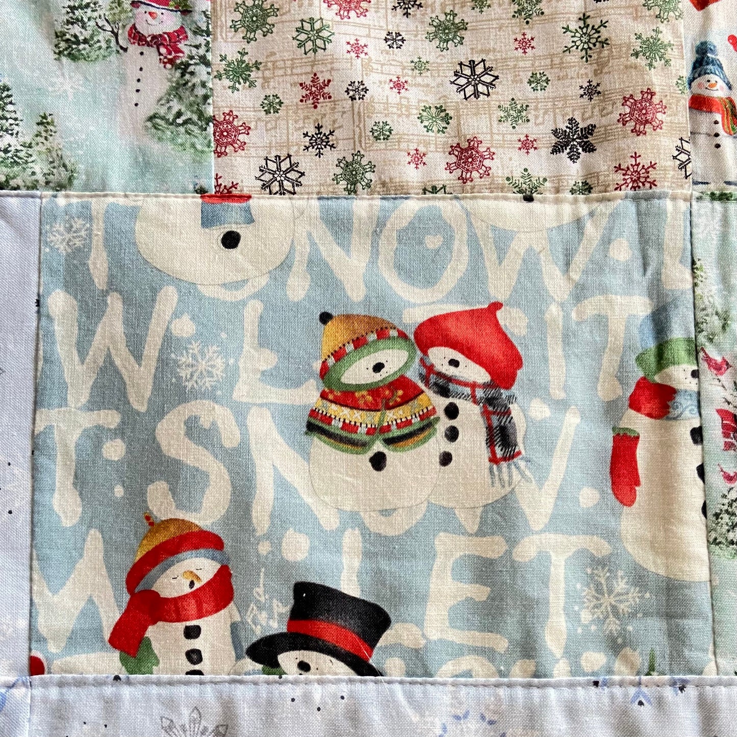 Patchwork Quilt for Modern Snowman Farmhouse Decor. Homemade Quilts Woven Throw Blanket Quilted. Warm Cozy Bed Spreads for Lap or Couch