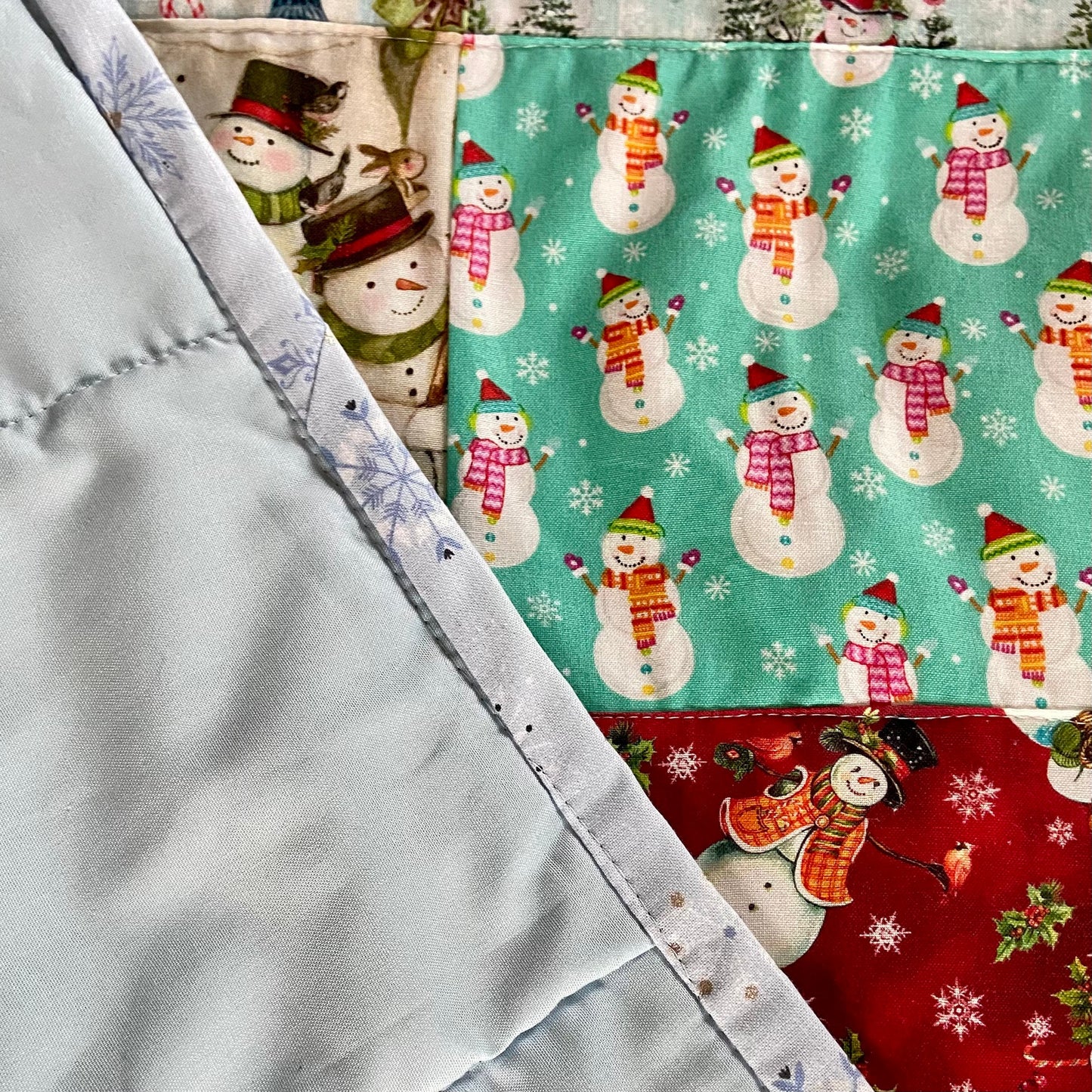 Patchwork Quilt for Modern Snowman Farmhouse Decor. Homemade Quilts Woven Throw Blanket Quilted. Warm Cozy Bed Spreads for Lap or Couch