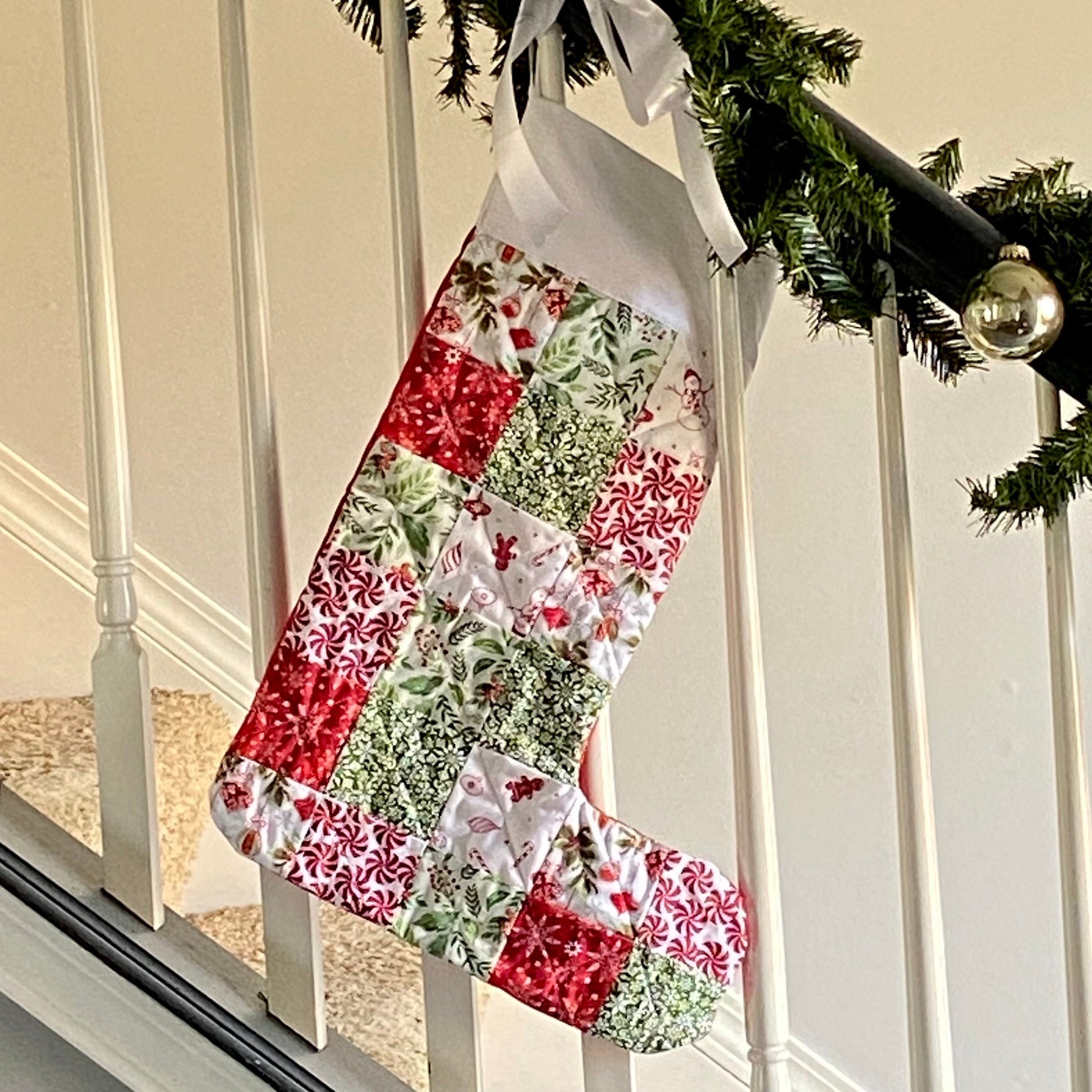 Embroidered Quilted Stocking for Unique Christmas Stocking in Patchwork Style. Personalized Family Stockings with Name for Holiday and Dogs!