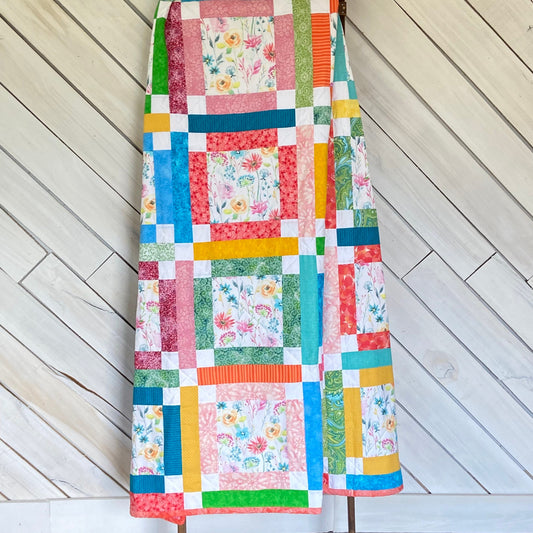 Homemade Quilts In Modern Patchwork with Bright Florals for Boho Decor. Handmade Patchwork Quilt, Woven Throw Blanket, Bed Spreads Twin Size