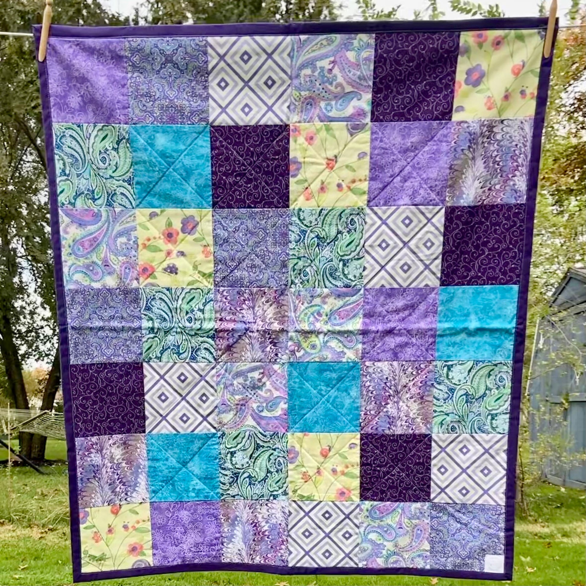 Modern Patchwork Baby Girl Quilt for Handmade in Purple Perfect for 1 Year Old Girl Gift. Toddler Bedding Girl Colorful Quilted Blanket Crib